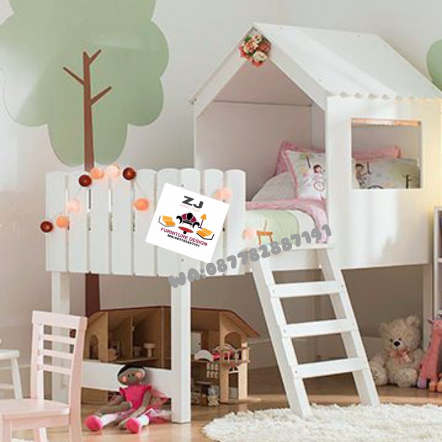 Beed house/ranjang anak kayu jati belanda - semua warna, All Size